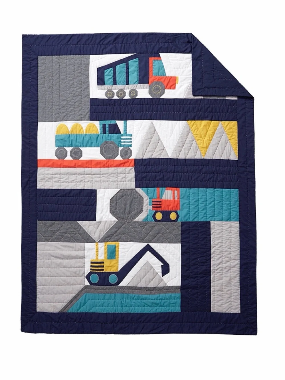 Pottery Barn Kids Jax Construction Trucks Quilt - Crib Sized